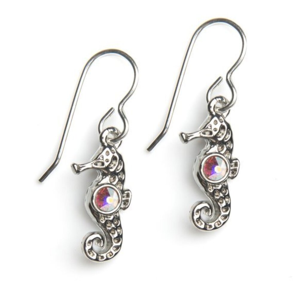 Silver Seahorse Dangle Earrings Sterling Silver Hypoallergenic Handmade in USA